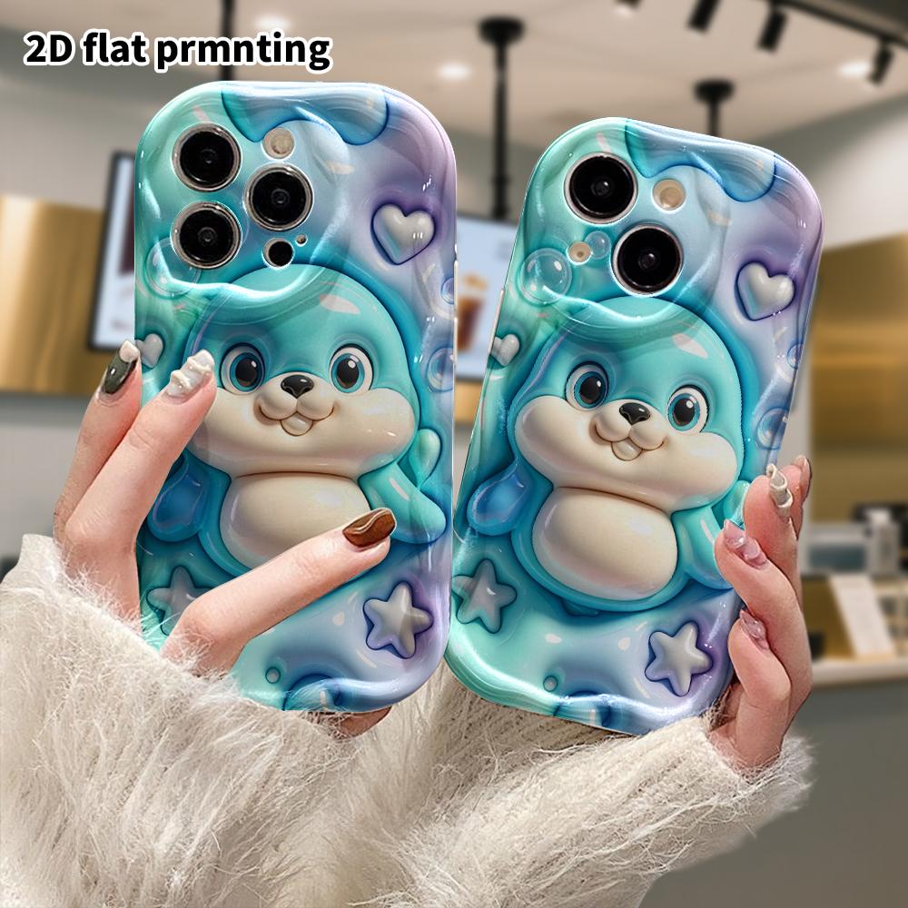 Phone Case: 2D flat design, suitable for iPhone 18 17 16 15 14 13 Pro, light blue little seal, perfect Christmas and Halloween holiday gift