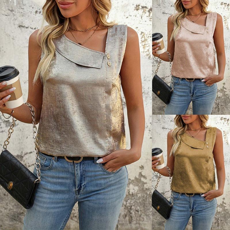 New Women's Casual Side-neck Sleeveless Regular Women's Top T-shirt