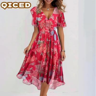 Women's Fashion Summer Spring Short Sleeve V-Neck Casual Dresses