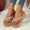 Modische Mittelhohe Absatz Fransen Zehensandalen für Damen Stilvolle Sommer 2025 Damen Keilabsatz Hausschuhe Dicke Sohle Rutschfest Strandsandalen Frau