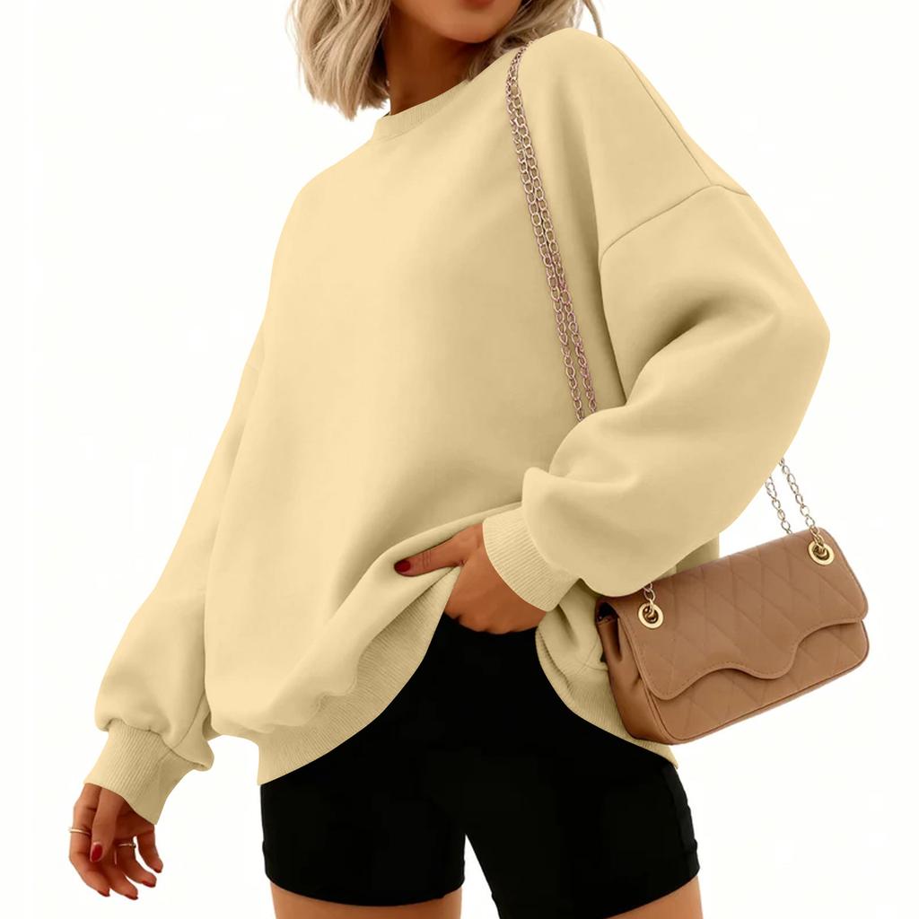 Women's Fashion Long Sleeve Solid Color Round Neck Loose Pullover Sweater Top