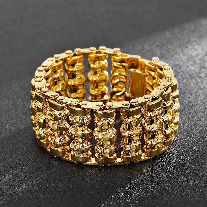 Big Stainless Steel Skull Charm Bracelets Men Metal Biker Viking Large Argent Bangle Jewelry