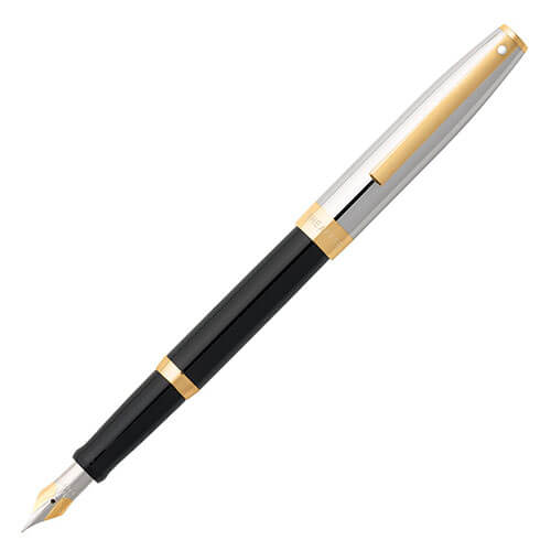 Sheaffer Sagaris Black/Chrome/Gold Trim Pen (Med Fountain)