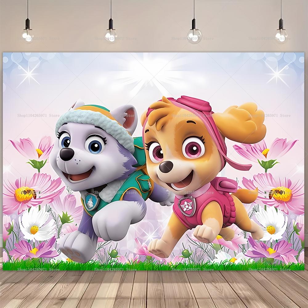 PAW Patrol Cartoon Dog Birthday Backdrop Kids Happy Birthday Photo Background Banner Baby Shower Boys Girls Party Decor Supplies