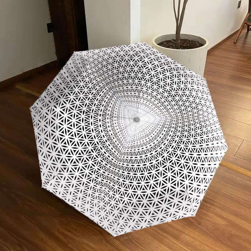 

1pc Geometric Triangle Pattern Automatic Folding Umbrella, Portable Collapsible Design, 8-Rib Iron Frame, Outdoor Accessory yy250905114