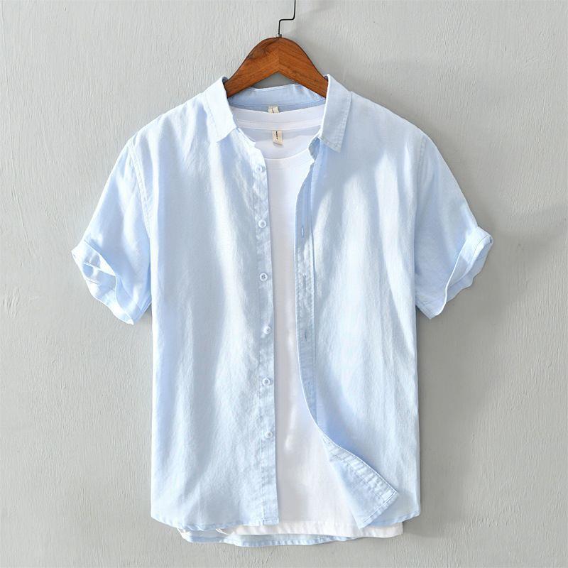 2023 Summer Men's Loose-Fit Cotton Linen Short-Sleeved Shirt