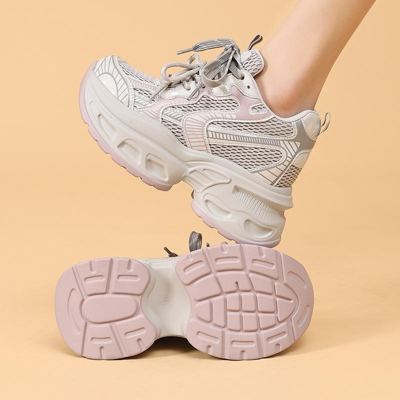 Round Head Shoes Women's Spring New Heightening Casual Shoes, Thin and Lightweight Sports Shoes, High Value Single Shoes Tide
