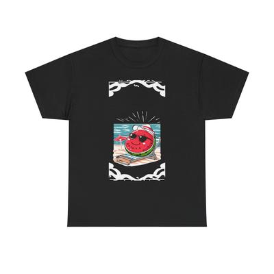 T-shirt Unisexe Ambiance Plage, T-shirt d'Été, Tenue de Vacances, T-shirt Relaxant Pastèque