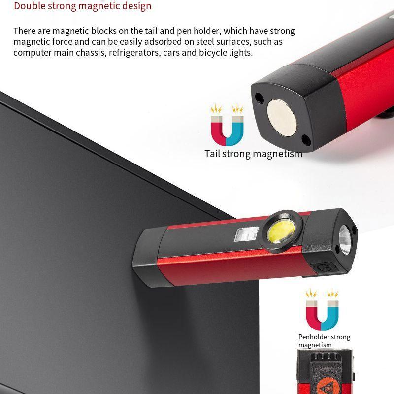 USB Rechargeable LED Flashlight with Magnet and Hook Life Waterproof With Red light Power Bank Repairing Work Emergency Lantern