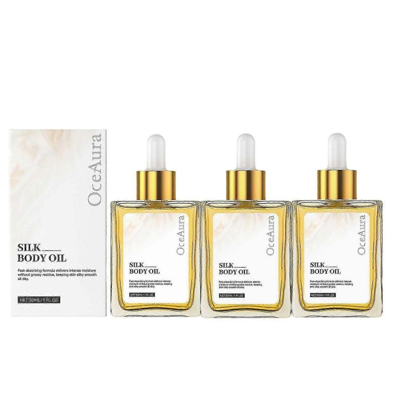 3x hedvábný tělový olej - zpevňující, proti stárnutí, hydratační složení, pro povadlou pokožku, hydratace po sprše, voňavá směs, prémiová péče o pleť