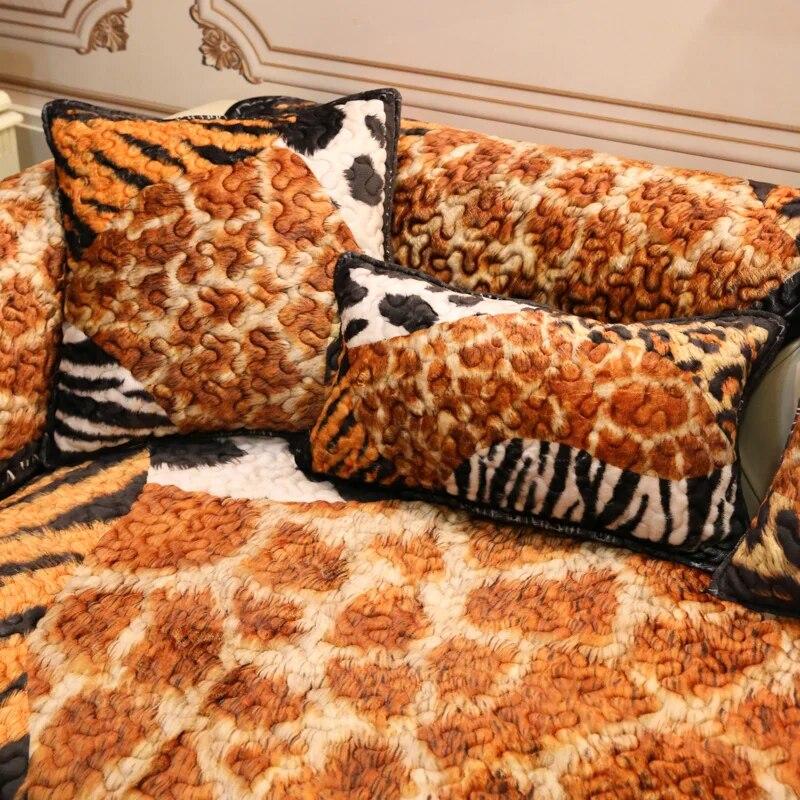 Sofa Cover Modern Light Luxury Tiger Print Sofa Cushions New Style Wintertime Anti-cat Scratch Cover Plush Animal Pattern