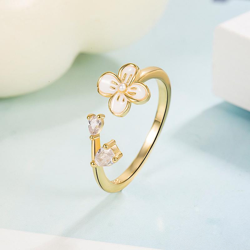Exquisite Adjustable Pearl Zirconia Flower Ring for Women