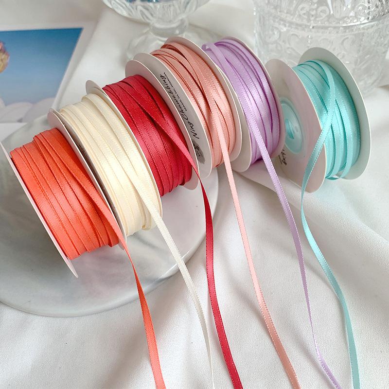 3Mm Thin Ribbon Balloon 1Roll Colorful Rope Ribbon Double-Sided Ribbon Party Card Gift Decoration Diy Packaging Hair Accessories