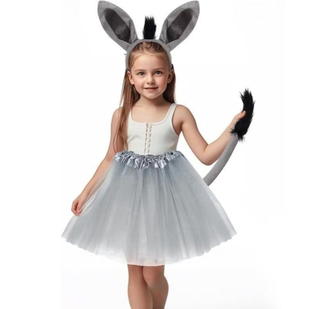 4PCS Fashion Funny Donkey Costume Set Tail Nose Animal Donkey Headband Bow Tie Donkey Ears Headband Accessory