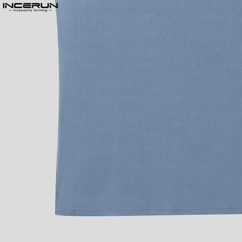 INCERUN Summer Men Round Neck Sleeveless Semi-Sheer Rib Casual Tank Tops