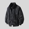 Men's Light Gray Suede Bomber Jacket, Stand Collar Casual Coat with Zipper Pockets, Retro Streetwear Style for Daily Wear