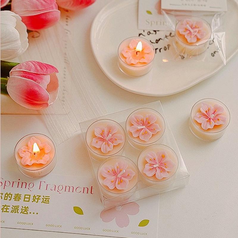2PCS Small Candles Scented for Wedding Decoration Heart Pink Blossom Baby Christening Tealight Candle Mini Flavoring Souvenir