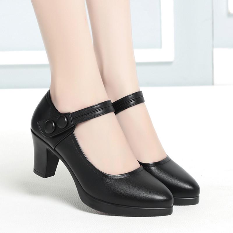 Block Heel Platform Pumps Spring Autumn Women Shoes 2025 Women Buckle Strap High Heels Shoes Ladies Elegant Black Office Shoes