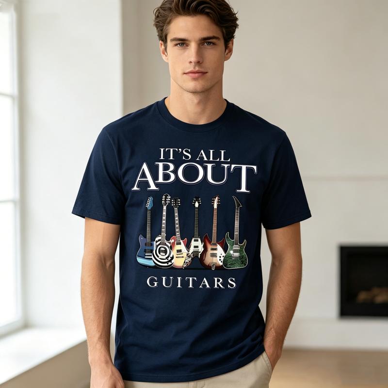 Its All About Guitars Graphic T Shirt Vintage Rock Music Print Unisex Soft Cotton Crew Neck Short Sleeve Trendy Casual Tops