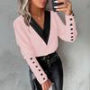 Women's Long Sleeve Blouse V Neck Elegant Solid Color Button Satin Casual Office Shirt Top