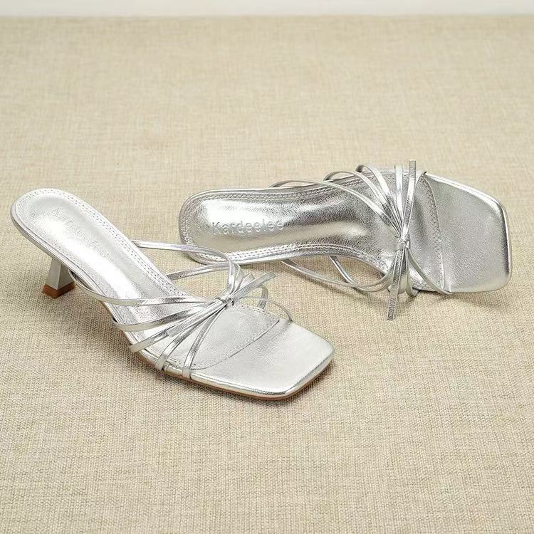 

Summer 2026 Women s Thi Heel Sandals Breathable Slip-On Casual High Top Slippers Korean Sle PU Material Faionable Flats 35 серебряный