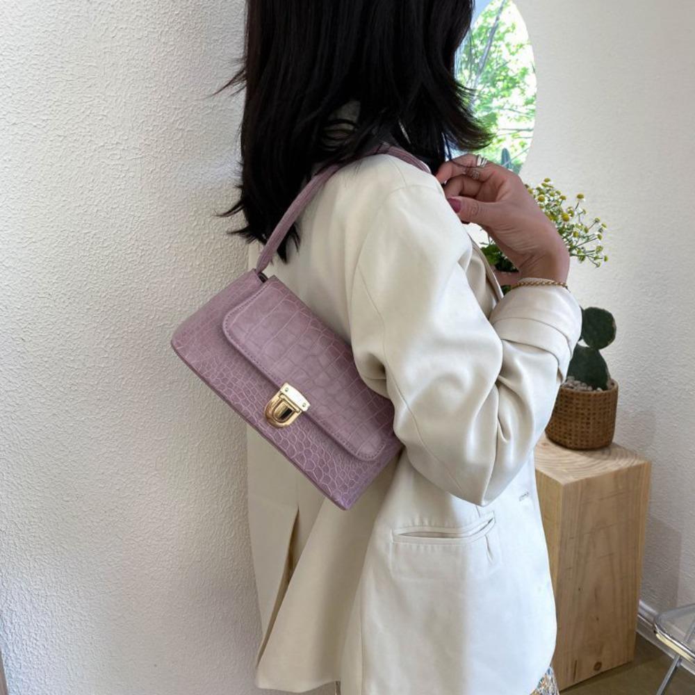 Vintage Stone Pattern Bag Large Capacity Rectangle Shoulder Bag Trendy PU Leather Bag  Girls