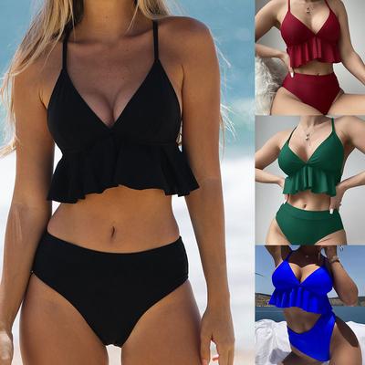 Women’s Solid Color Tankini Bathing Suit Sexy Spaghetti Strap Bikini Swimsuit, Two-Piece Swimwear