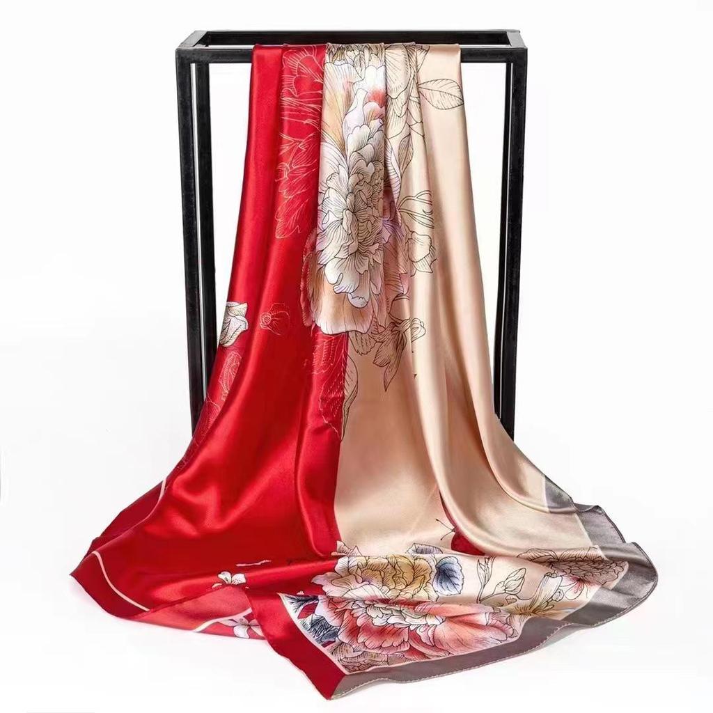 Eleganter Satin-Seidendruck-Schal für Damen - Vielseitiges Frühlings-/Herbst-Nacken- und Kopfaccessoire mit Sonnenschutz
