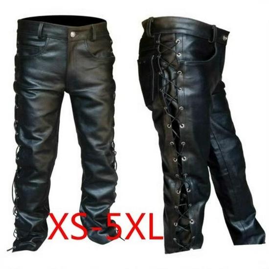 2019 Wish Lace-up High Waist PU Leather Pants - Solid Color, Trendy European & American Style S