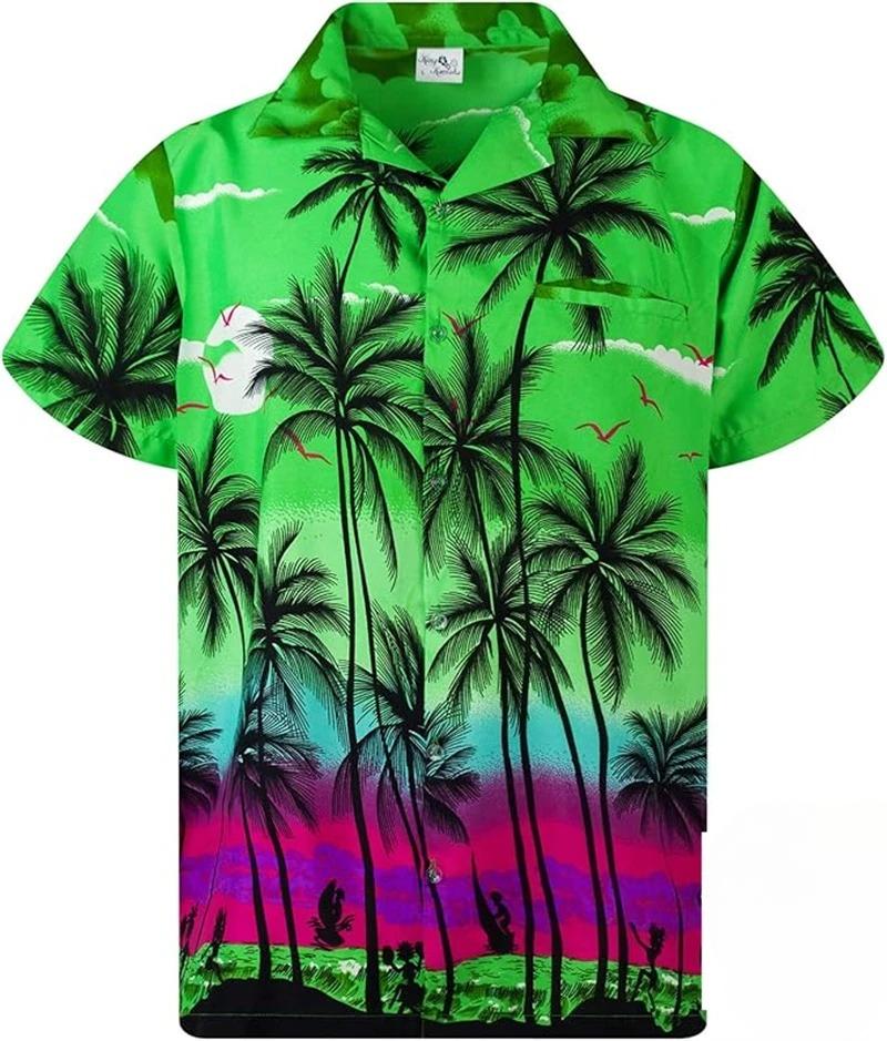 Camisa Hawaiana con Palmeras Tropicales Impresión 3D Para Hombres/Mujeres Verano Casual Moda Manga Corta Camisas Botón Arriba Blusa de Vacaciones