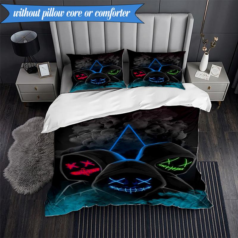 3PCS Cyberpunk Gaming Neon Bedding Set,Including 1pc Duvet Cover And 2pcs Pillowcases Perfect for Bedroom, Dormitory, Fan Christmas gift
