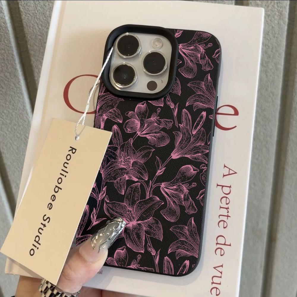 

INS Cool Flower Lily Luxury Lichee leather pattern Phone Case For iPhone 17 16e 16 15 14 13 12 11 Air Pro Max Plus X XR XSMax iPhone 13