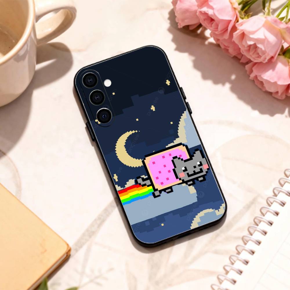 LOVELY N-Nyan Cat Phone Case For Samsung Galaxy A73,A72,A71,A70,A53,A52,A51,Others Soft Black Shell