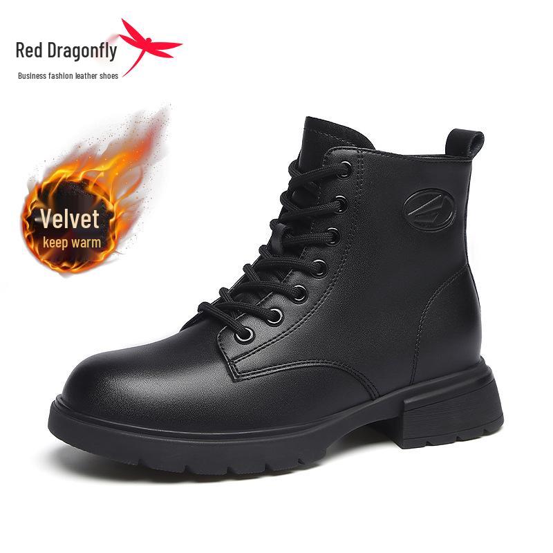 Women s Red Dragonfly Autumn/Winter Martin Boots 2024 - British Style, Plus Velvet, Warm Short Boot 35 черного бархата