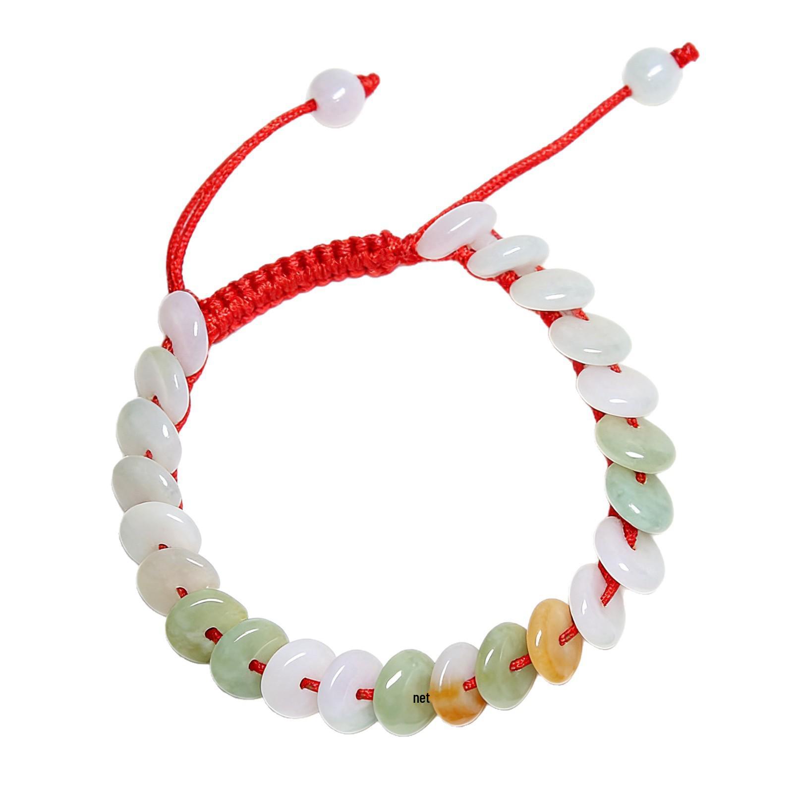 Women s A-Grade Jade Ping An Kou Beaded Bracelet with Handmade Woven Red Rope - Couple s Design