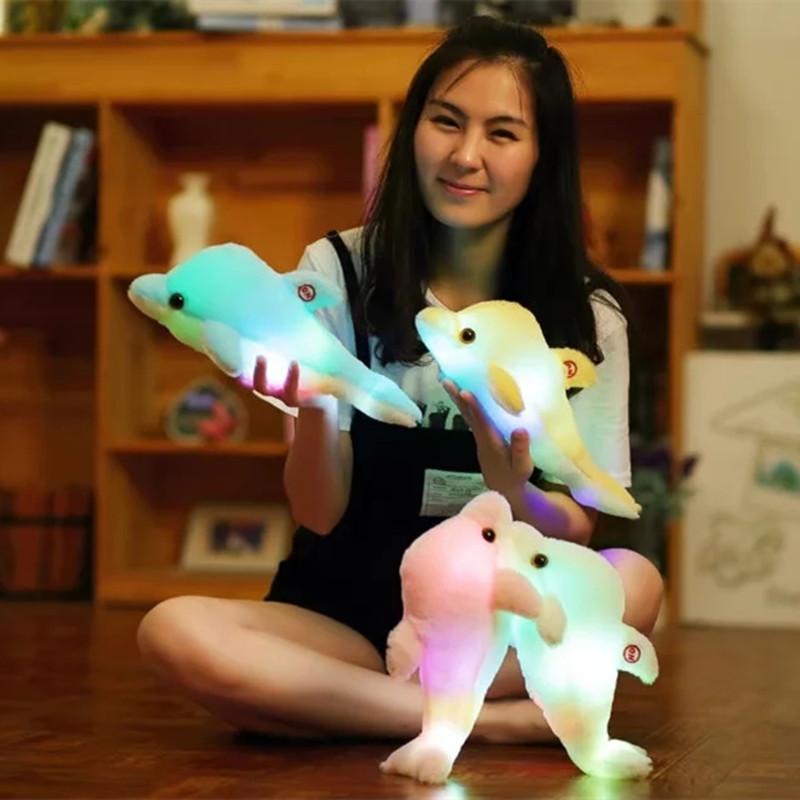 32Cm Colorful Glowing Dolphin Plush Toy Kawaii Luminous Plush Dolls Stuffed Doll With Led Light Cute Gift For Kids Girls