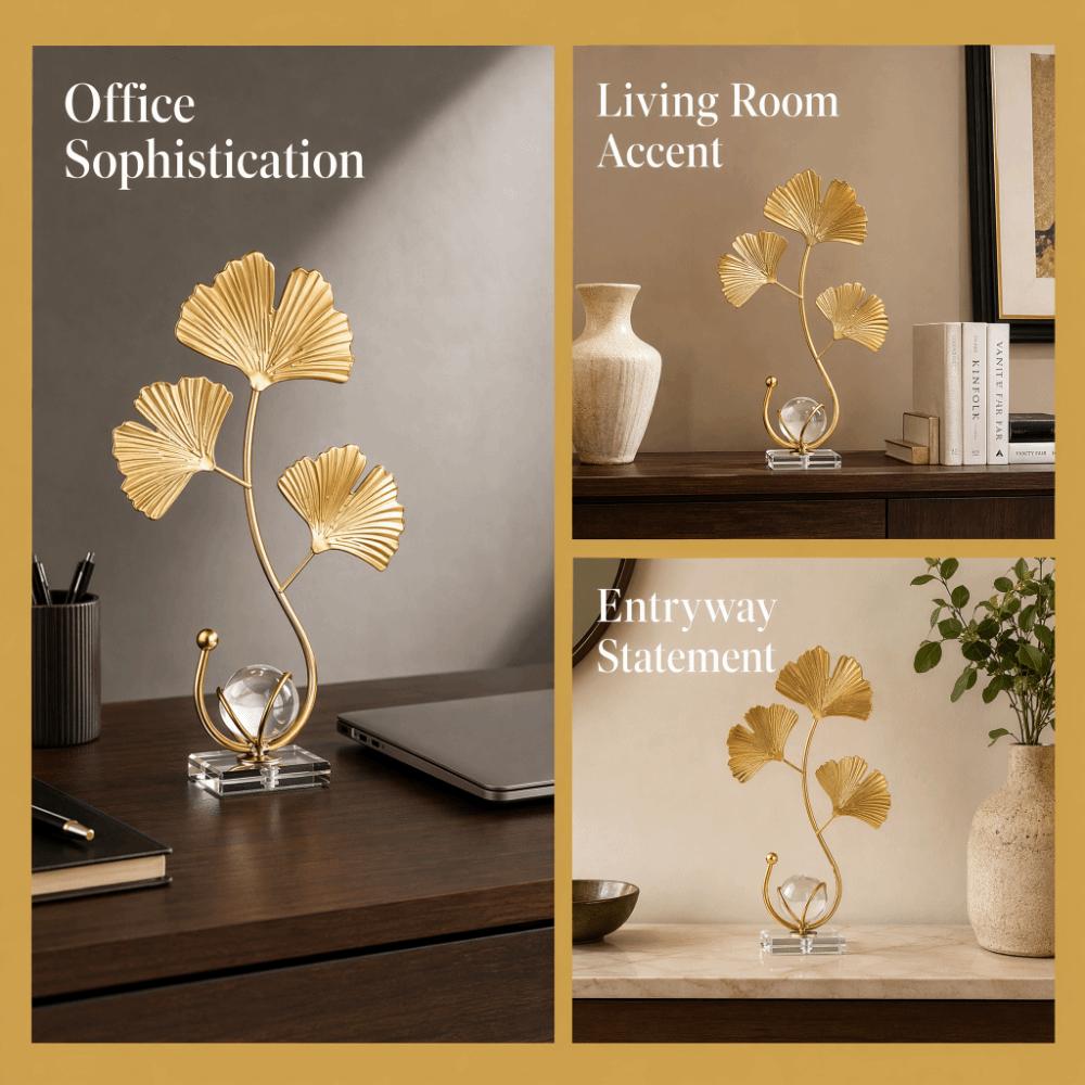 10in Nordic Desktop Display Decor Gold Metal Leaf Sphere Table Ornament  Entryway Console Display