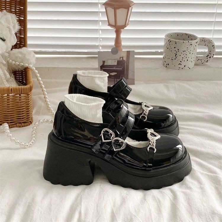 New Black Women's Summer  Style Thick-heeled High-heeled Shoes Round Toe Japanese Style Jk Shoes Thick Sole Mary Jane