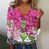 Women's Cute Sweatshirt Knitted Fashion Casual V-neck Long-sleeved  Cozy Print Top