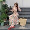 Seaside Vacation Dopamine Floral Dress with a Unique Design, a Stunning and Stunning Fairy-like French Spaghetti Strap Long Dress
