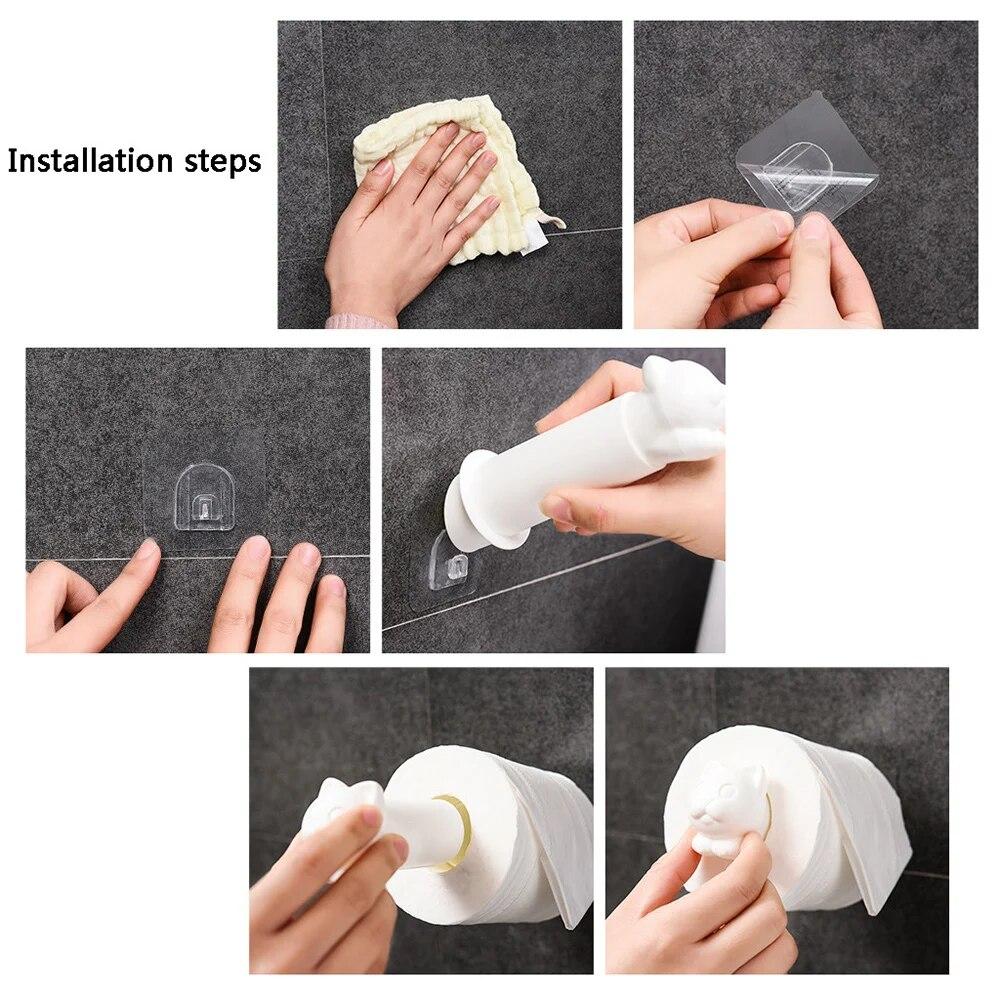 1pcs Wall-Mounted Toilet Paper Holder Cartoon Cat Telescopic Tissue Holder Kitchen Tissue Roll Dispenser Bath Paper Towel Roll