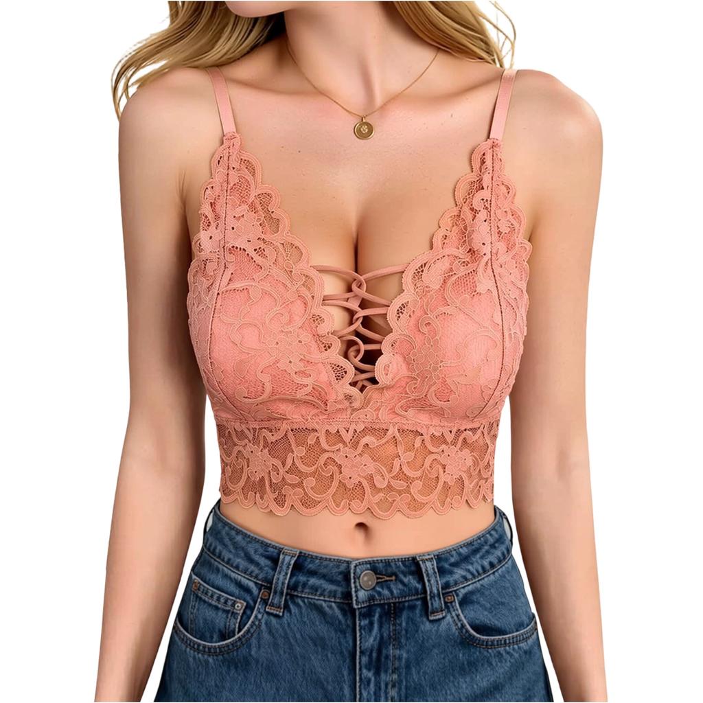 Lace Bralette Crop Top V Neck Adjustable Straps Unlined Wireless Bra Y2K Style Lace Camisole Tank Top