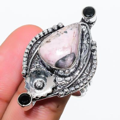 Natural Rhodochrosite, Spinel Gemstone 925 Sterling Silver Ring Size 7.5 Q6q52