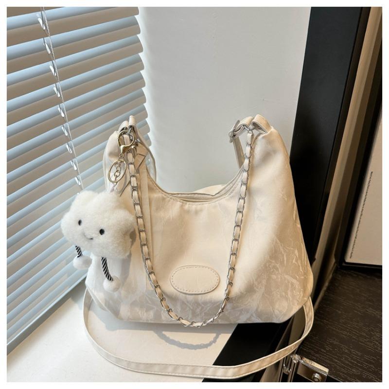 Casual Soft Large Capacity Tote Bag with Wide Strap Decorative Chain for Work Daily Shoulder Purse Use Commute Crossbody Bag
