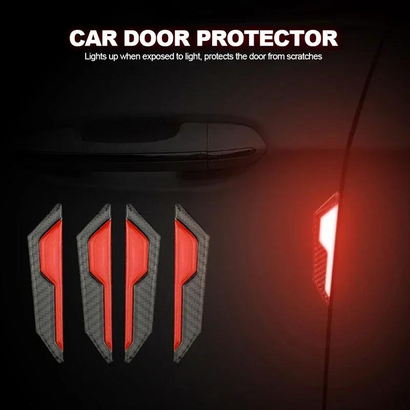 Universal 4PCS Body Sticker Reflective Warning Sticker Decoration Anti-Scratch Modified Door Bumper Strip Car Accessories