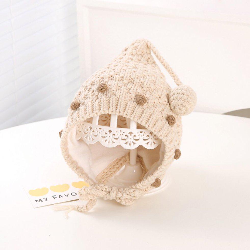 

Autumn & Winter Pom-Pom Knitted Wool Hat with Ear Protection for Kids Small брудно-білий