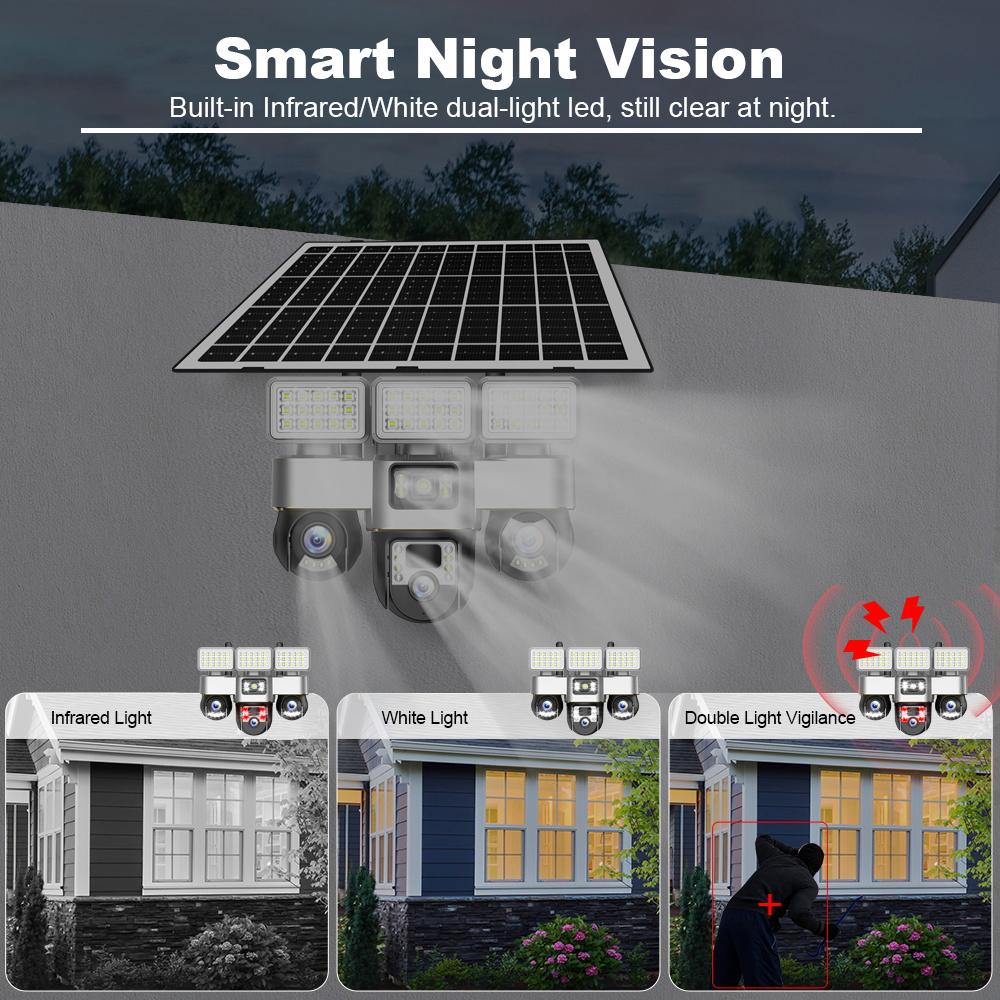V380 PRO 4G SIM-Kartenkamera mit Solarpanel Outdoor-Flutlicht Dreifach-PTZ-Kamera Überwachung Sicherheits-Schutz CCTV Videokamera V380 Pro