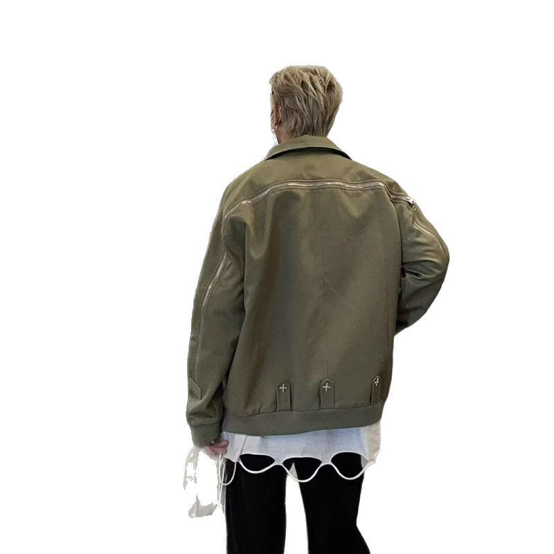 2025 American Retro Men's Workwear Style Metal Zipper Jacket – Trendy, Loose, and Versatile Design