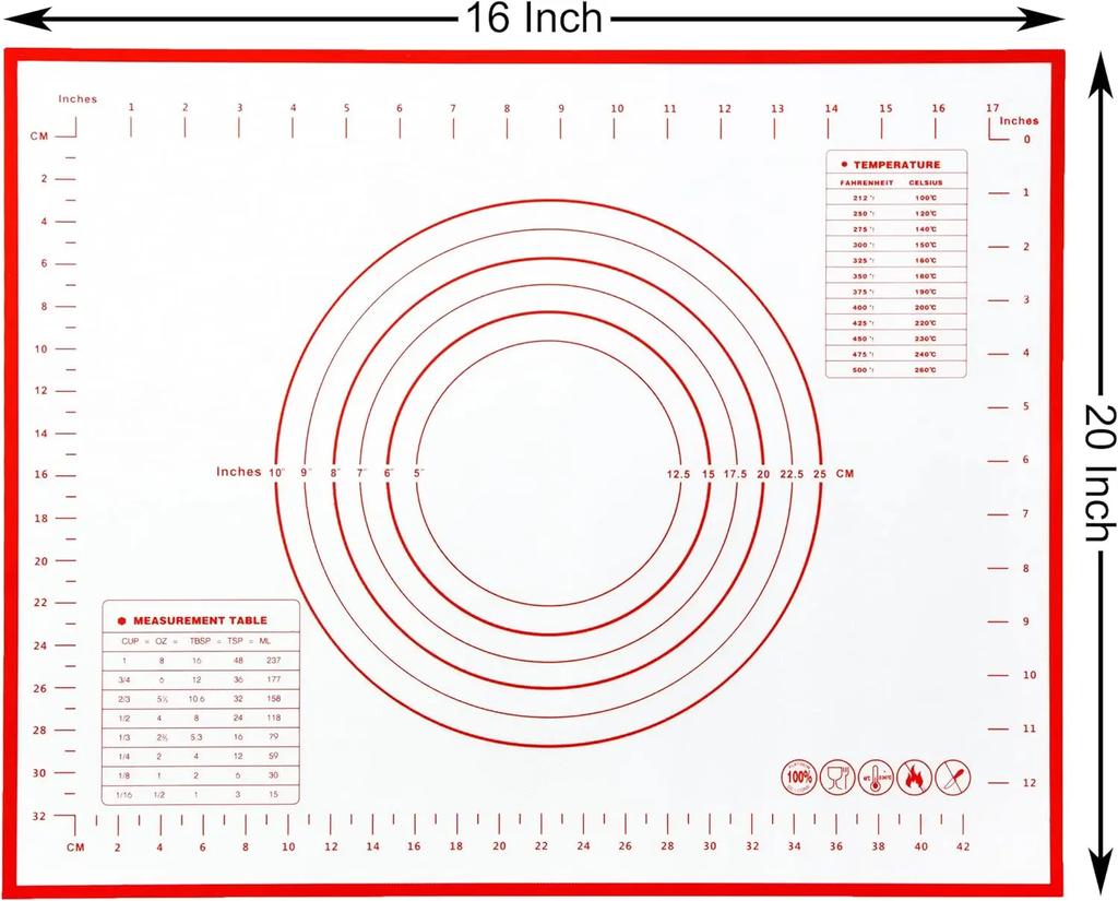 40*50cm Large Silicone Baking Mat Non Slip Pastry Dough Mat Pie Crust Rolling Mat Fondant Placemat Oven Liner with Measurement