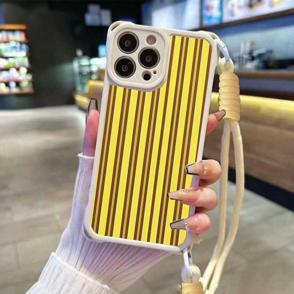 Colorful Striped INS Couple For Iphone 17 16 15 14 12 Phone Cases Four Corner Anti Fall Chain Case Lens Protection Shockproof